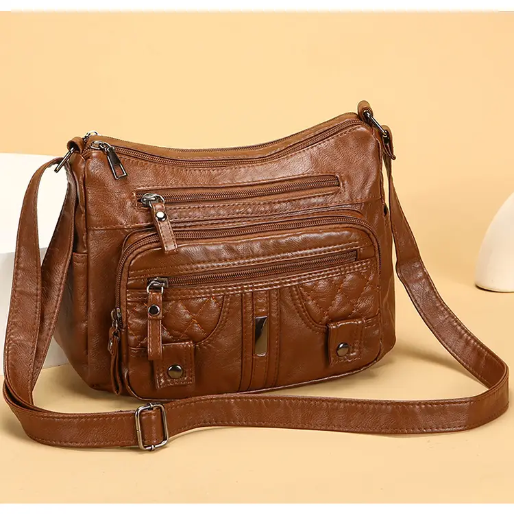 Brown Quilted Shoulder Crossbody Bag Large Capacity — feature 20