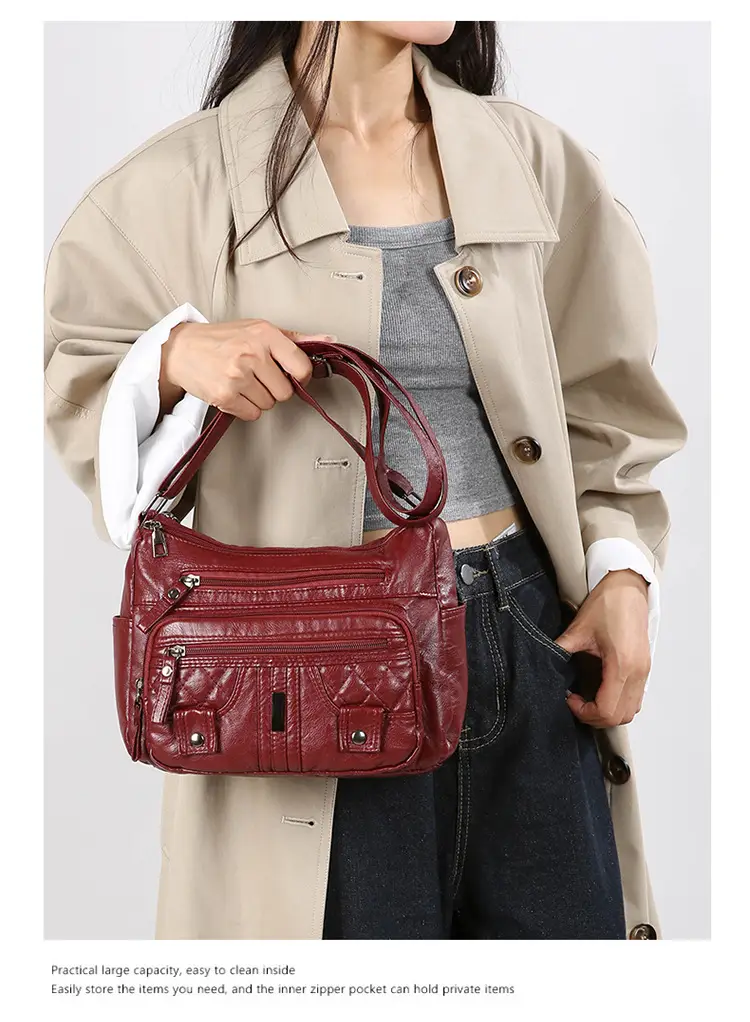 Brown Quilted Shoulder Crossbody Bag Large Capacity — feature 36