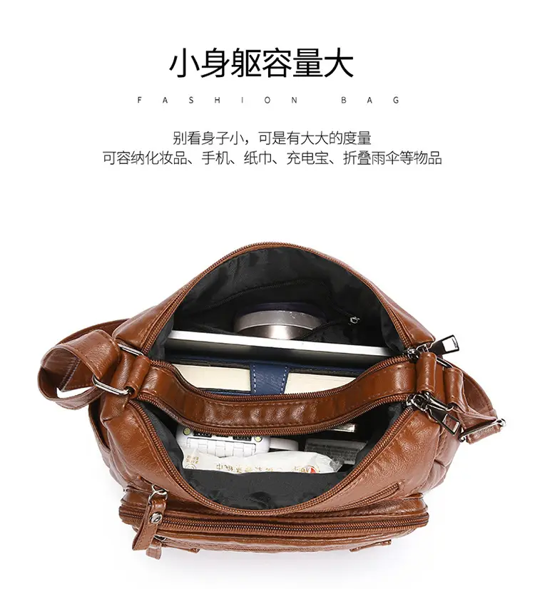 Brown Quilted Shoulder Crossbody Bag Large Capacity — feature 8