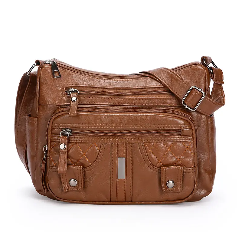 Brown Quilted Shoulder Crossbody Bag Large Capacity - Image 3