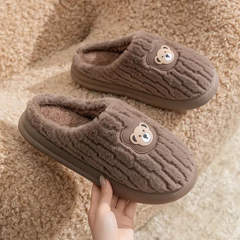 Winter Thick-Soled Warm Slippers for Women, Non-Slip Indoor Cotton Slippers, Couple Plush Bear Cute Maternity Shoes - Image 6