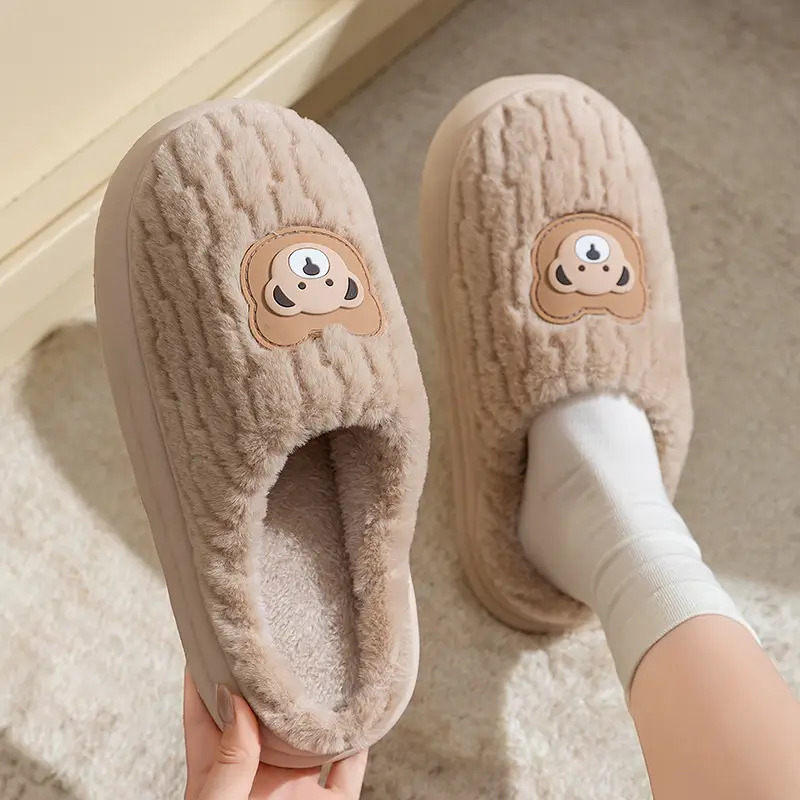 Winter Thick-Soled Warm Slippers for Women, Non-Slip Indoor Cotton Slippers, Couple Plush Bear Cute Maternity Shoes - Image 7