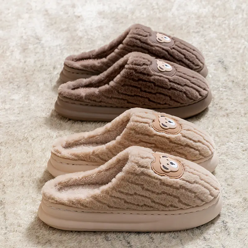 Winter Thick-Soled Warm Slippers for Women, Non-Slip Indoor Cotton Slippers, Couple Plush Bear Cute Maternity Shoes - Image 8