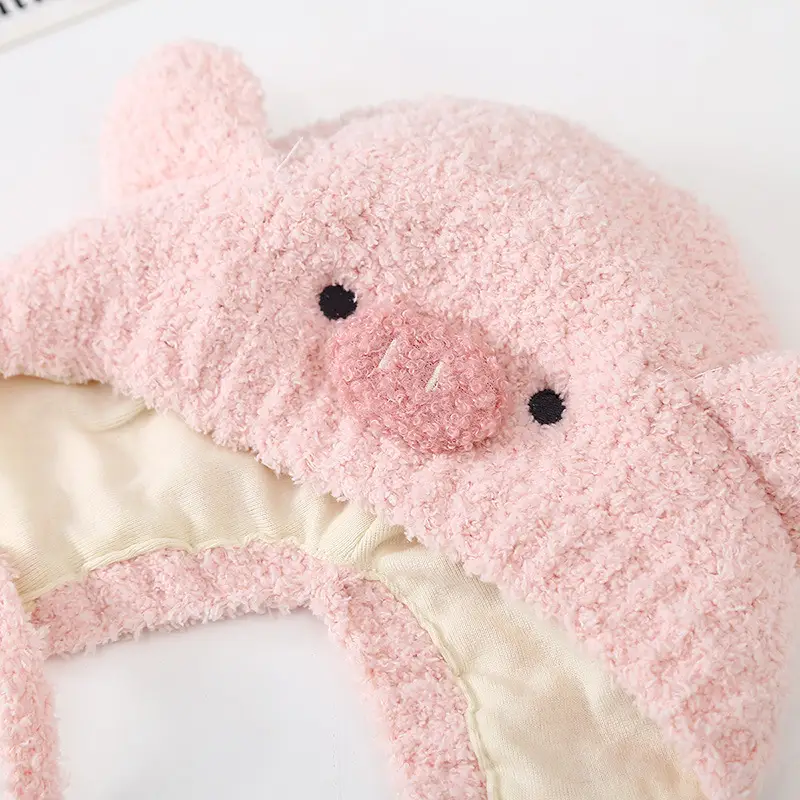 Autumn and Winter Cute Piggy Warm Plush Hats for Boys and Girls, Outdoor Windproof Hats, Baby Ear Protection Hats, Baby Hats