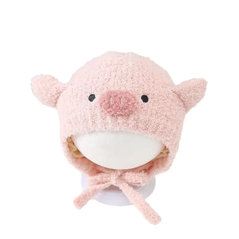 Autumn and Winter Cute Piggy Warm Plush Hats for Boys and Girls, Outdoor Windproof Hats, Baby Ear Protection Hats, Baby Hats