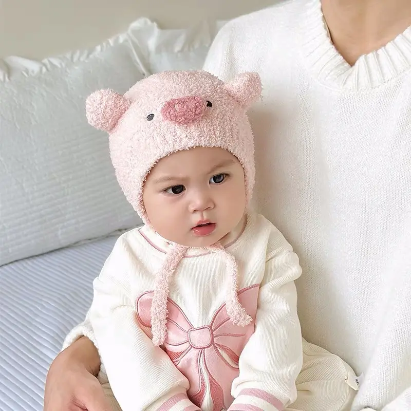 Autumn and Winter Cute Piggy Warm Plush Hats for Boys and Girls, Outdoor Windproof Hats, Baby Ear Protection Hats, Baby Hats — feature 13