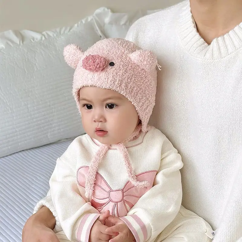 Autumn and Winter Cute Piggy Warm Plush Hats for Boys and Girls, Outdoor Windproof Hats, Baby Ear Protection Hats, Baby Hats — feature 14