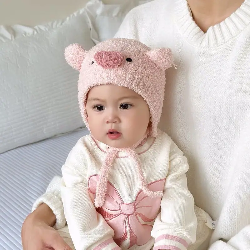 Autumn and Winter Cute Piggy Warm Plush Hats for Boys and Girls, Outdoor Windproof Hats, Baby Ear Protection Hats, Baby Hats — feature 15