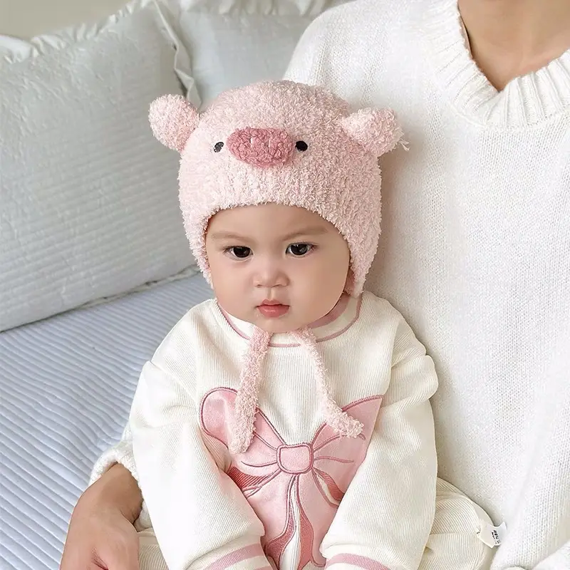 Autumn and Winter Cute Piggy Warm Plush Hats for Boys and Girls, Outdoor Windproof Hats, Baby Ear Protection Hats, Baby Hats — feature 16