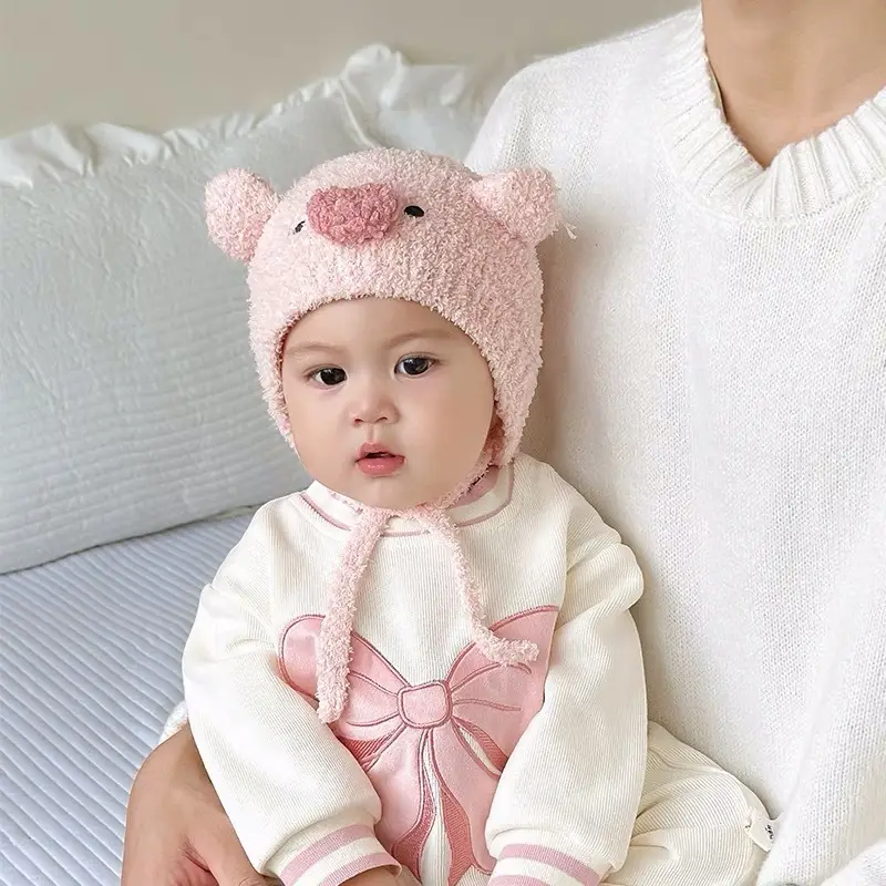 Autumn and Winter Cute Piggy Warm Plush Hats for Boys and Girls, Outdoor Windproof Hats, Baby Ear Protection Hats, Baby Hats — feature 17