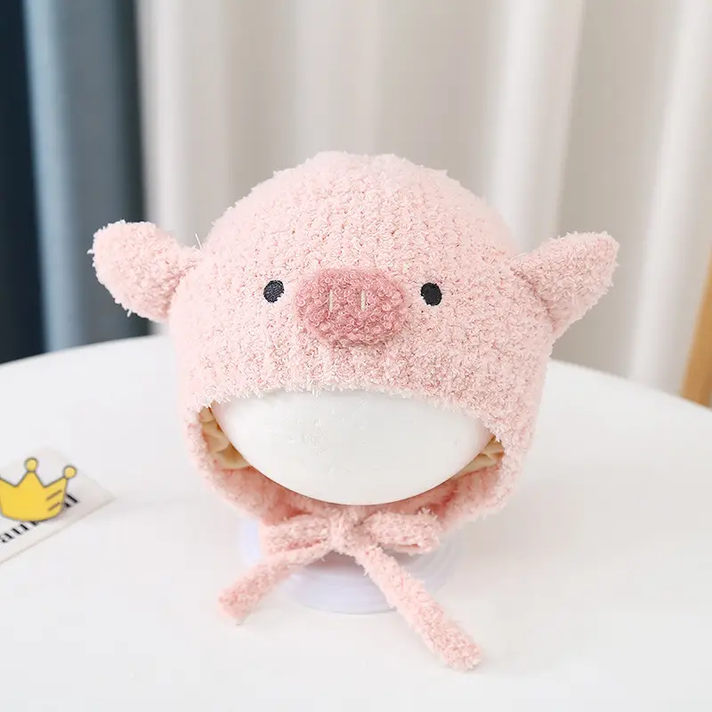 Autumn and Winter Cute Piggy Warm Plush Hats for Boys and Girls, Outdoor Windproof Hats, Baby Ear Protection Hats, Baby Hats