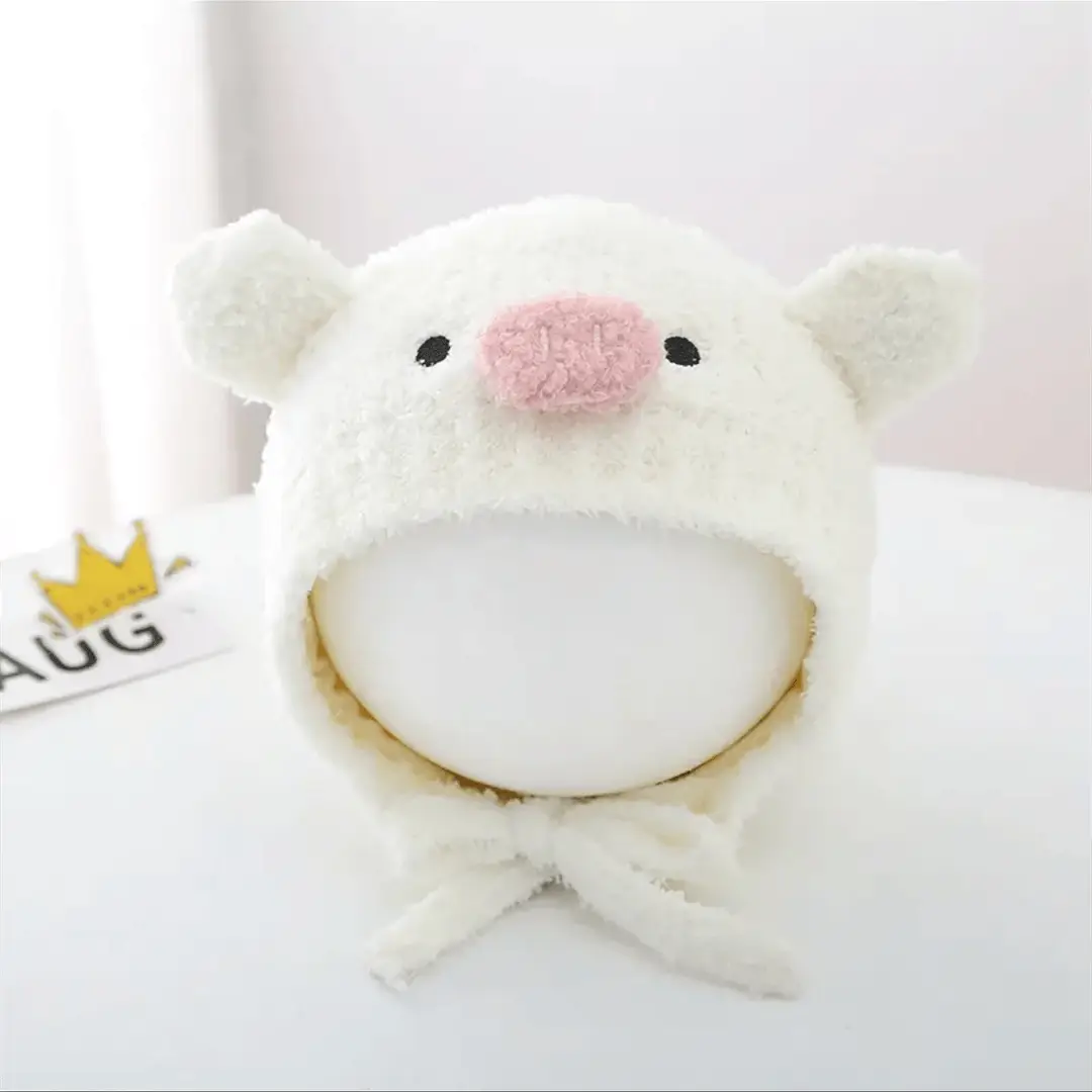 Autumn and Winter Cute Piggy Warm Plush Hats for Boys and Girls, Outdoor Windproof Hats, Baby Ear Protection Hats, Baby Hats