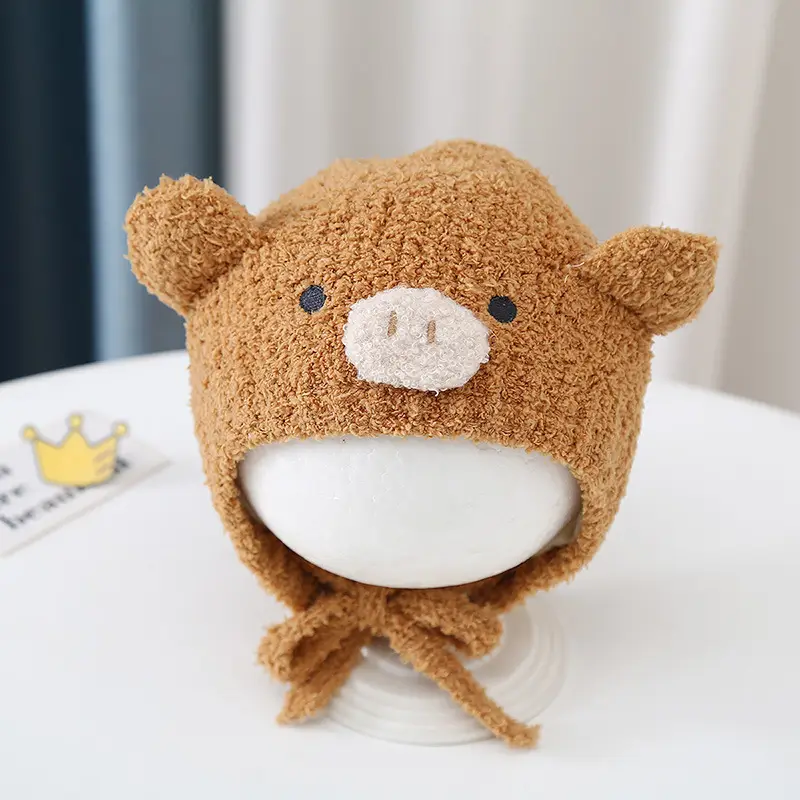 Autumn and Winter Cute Piggy Warm Plush Hats for Boys and Girls, Outdoor Windproof Hats, Baby Ear Protection Hats, Baby Hats