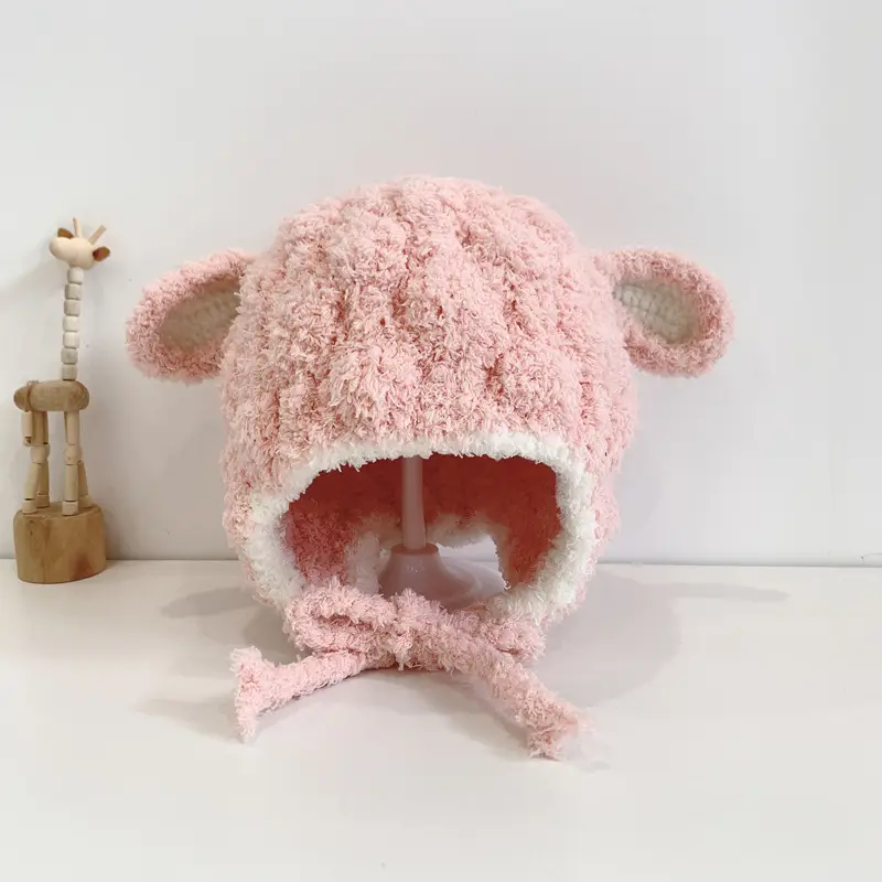 Autumn and Winter Cute Piggy Warm Plush Hats for Boys and Girls, Outdoor Windproof Hats, Baby Ear Protection Hats, Baby Hats