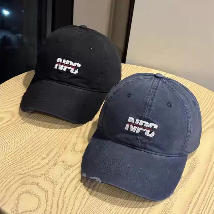 Women Letter Distressed Baseball Cap Blue Duckbill - Image 12