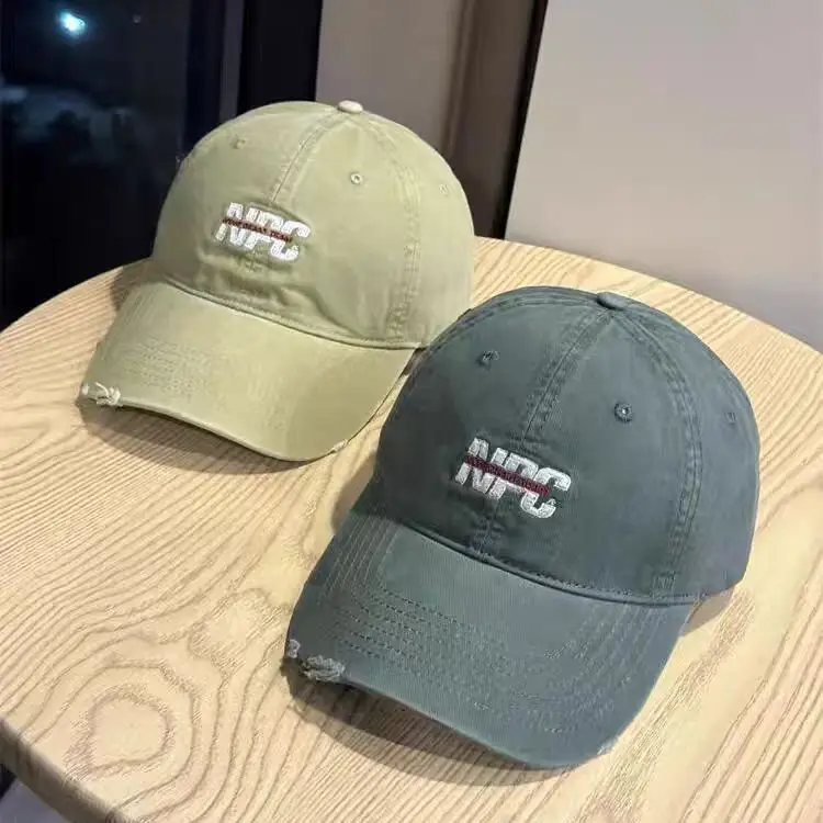 Women Letter Distressed Baseball Cap Blue Duckbill - Image 13