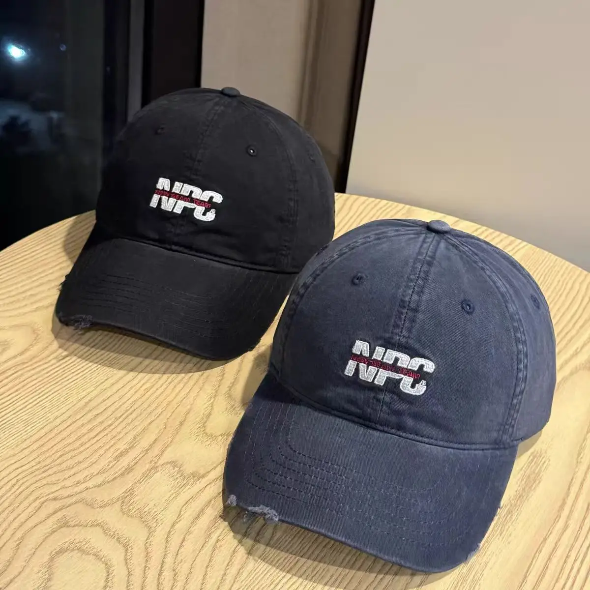 Women Letter Distressed Baseball Cap Blue Duckbill — feature 4