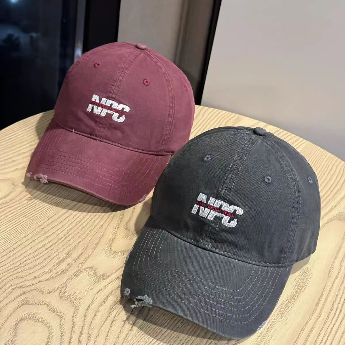 Women Letter Distressed Baseball Cap Blue Duckbill — feature 6