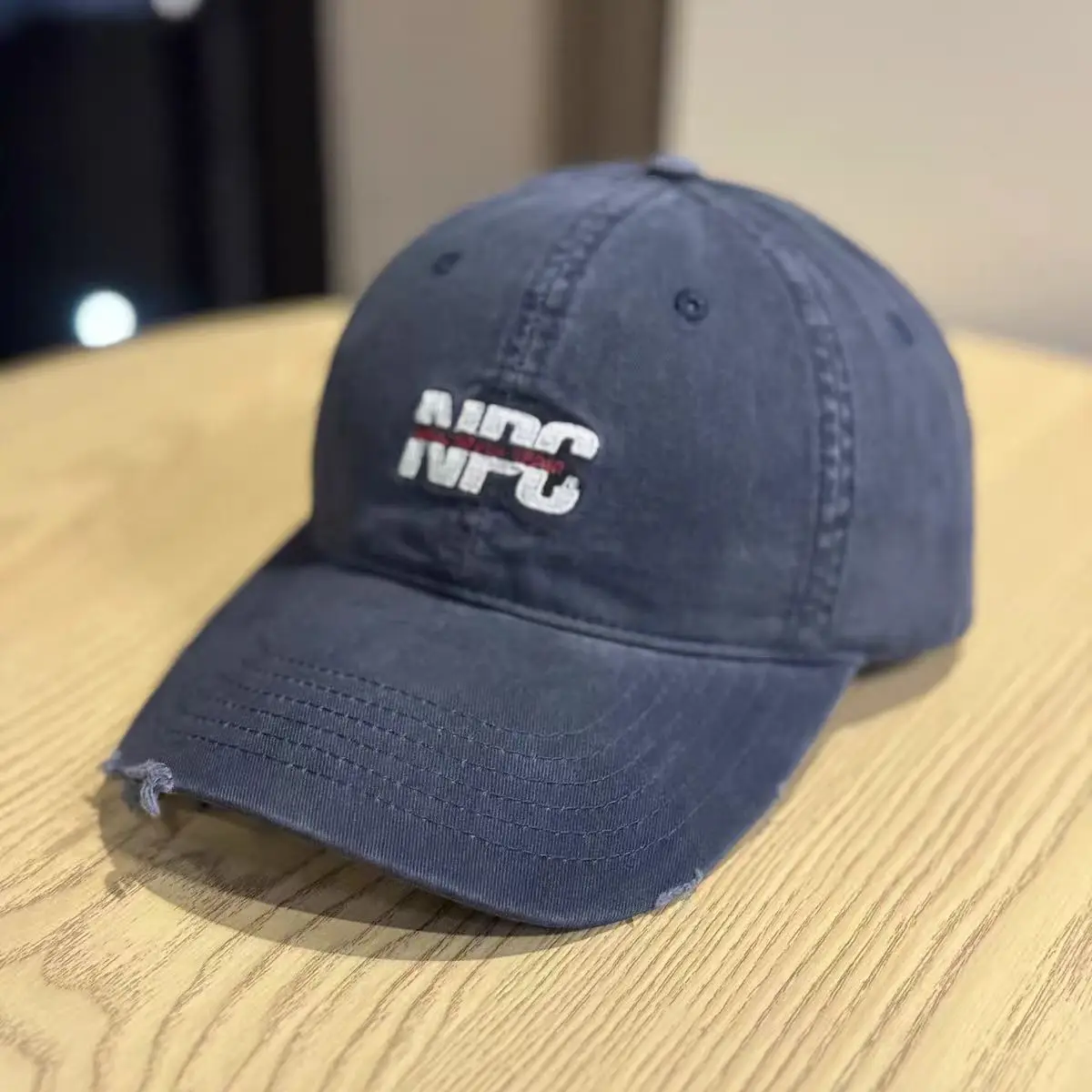 Women Letter Distressed Baseball Cap Blue Duckbill - Image 4