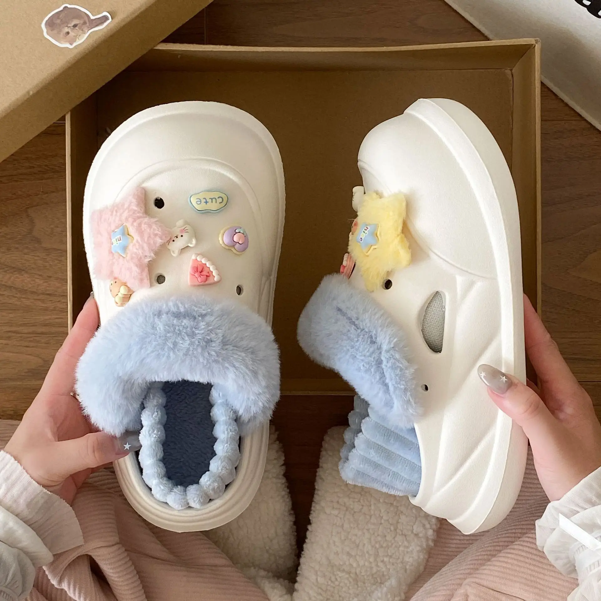 Cute Fluffy Slippers for Women Winter Warm Cotton