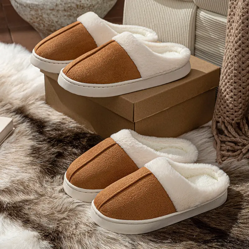 Women's Home Cotton Slippers for Autumn and Winter, Plush Cotton Shoes for Women, Men's Closed-Toe Slippers, Maternity Shoes, Women's Warm Shoes