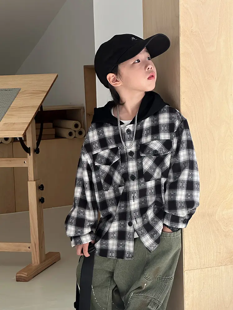 Children's Plaid Hooded T-Shirt Set for Boys 2026 - Image 5
