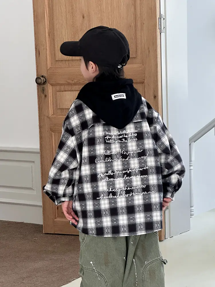 Children's Plaid Hooded T-Shirt Set for Boys 2026 - Image 6