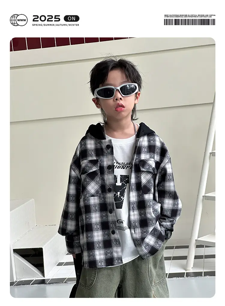 Children's Plaid Hooded T-Shirt Set for Boys 2026 — feature 1