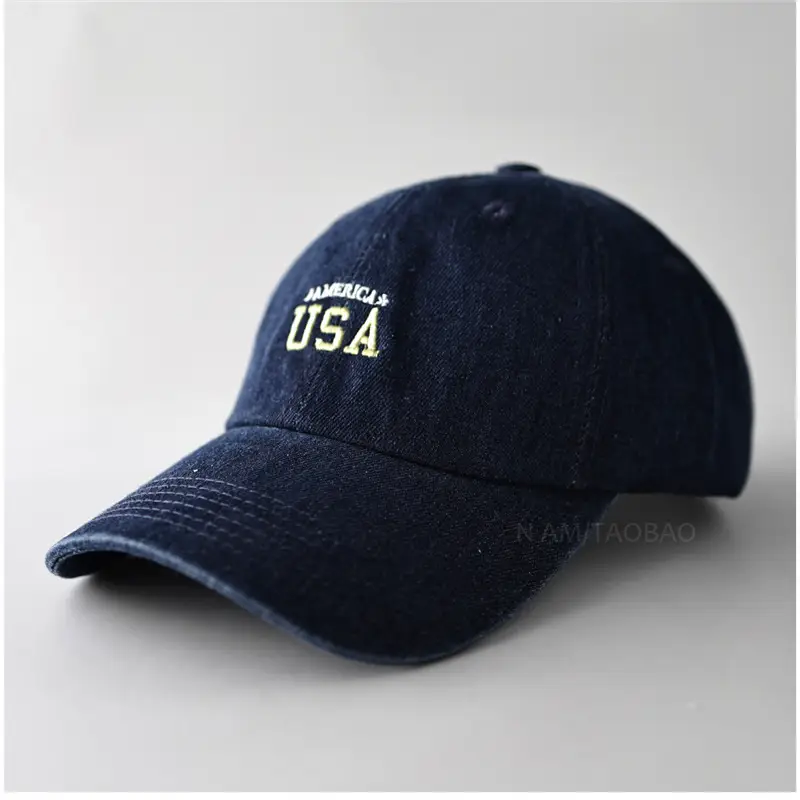 Minimalist USA Letter Denim Cap Gray Unisex - Image 5