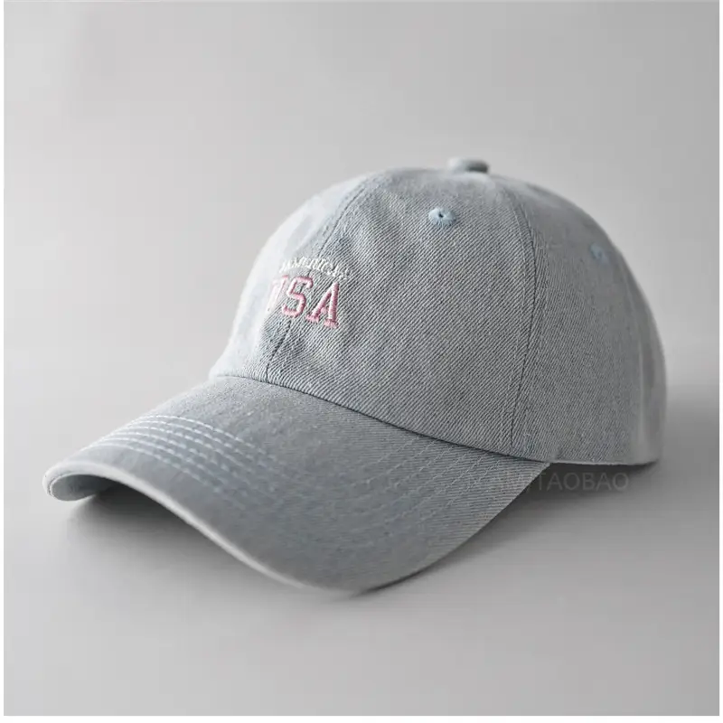 Minimalist USA Letter Denim Cap Gray Unisex - Image 6