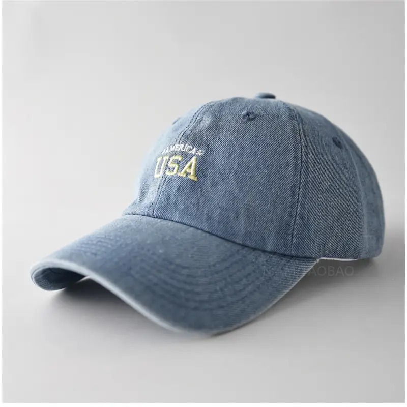 Minimalist USA Letter Denim Cap Gray Unisex - Image 7