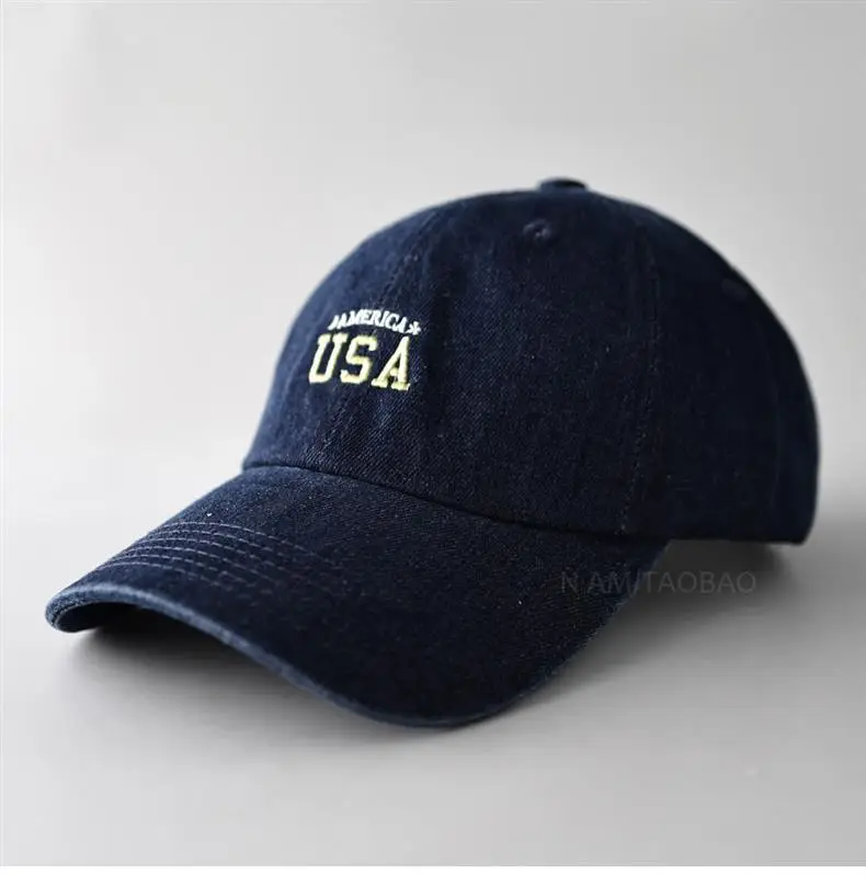 Minimalist USA Letter Denim Cap Gray Unisex — feature 2