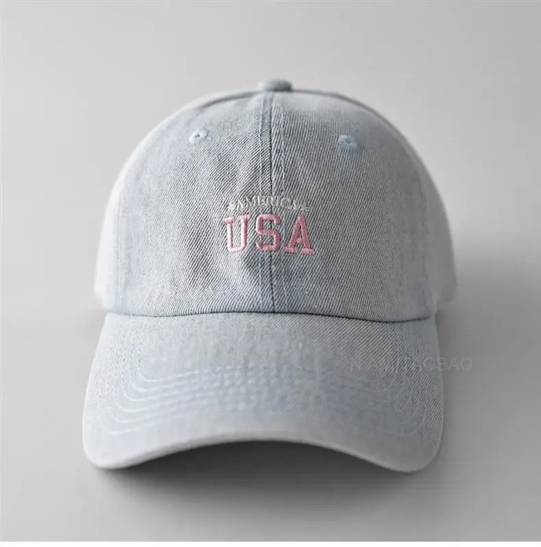 Minimalist USA Letter Denim Cap Gray Unisex — feature 3