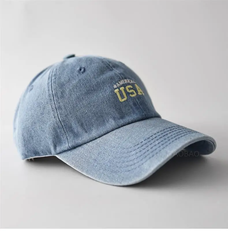 Minimalist USA Letter Denim Cap Gray Unisex — feature 4