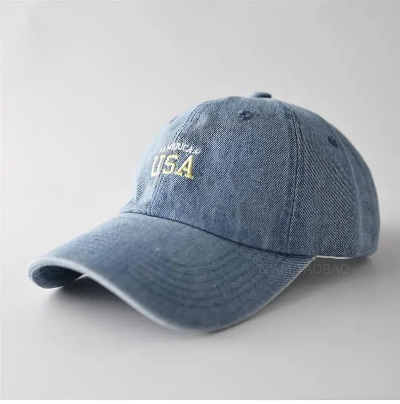 Minimalist USA Letter Denim Cap Gray Unisex — feature 5