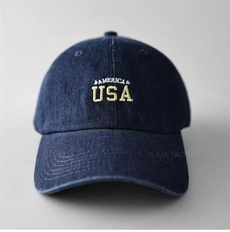 Minimalist USA Letter Denim Cap Gray Unisex — feature 6