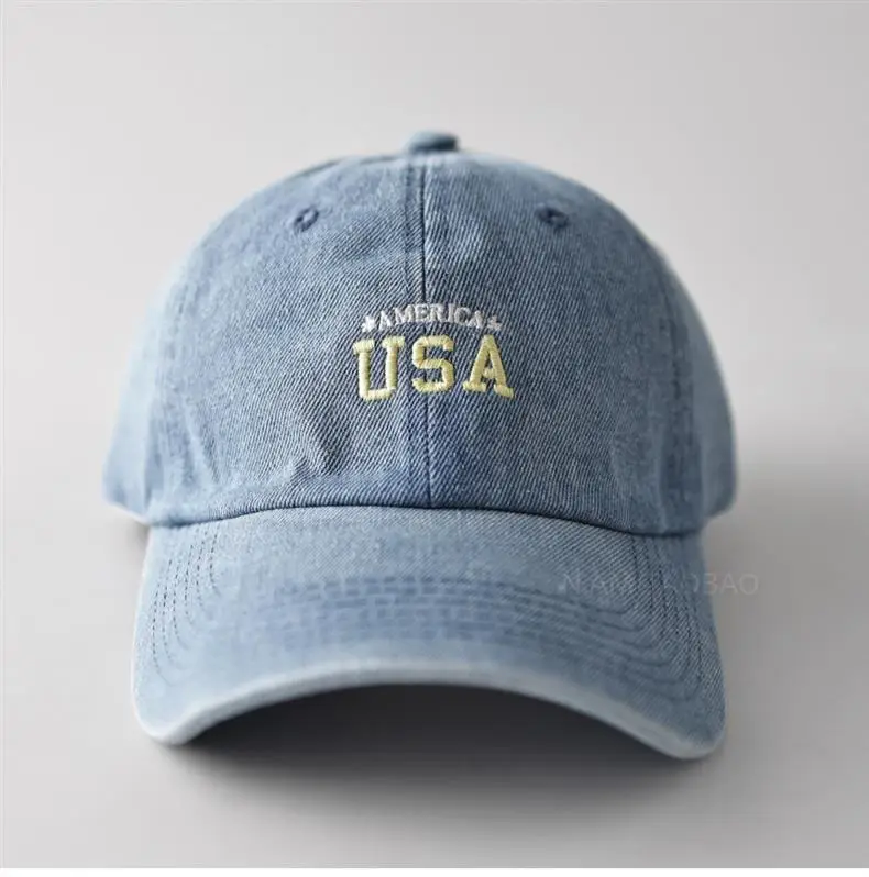 Minimalist USA Letter Denim Cap Gray Unisex — feature 7