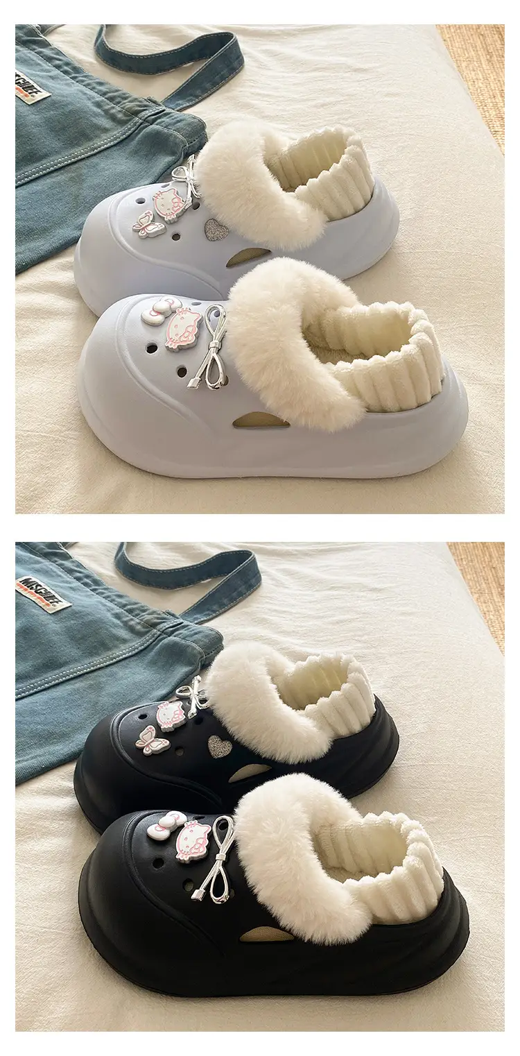Winter Cat-themed Fluffy Slippers White Blue — feature 15