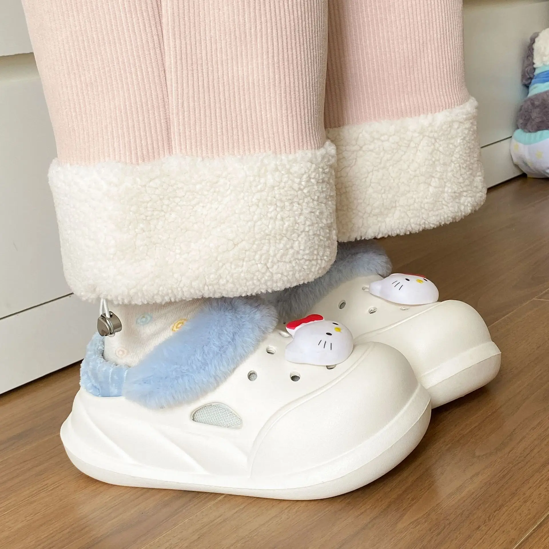 Women's Fleece Lined Winter Slippers with Hello Kitty Design - Image 6