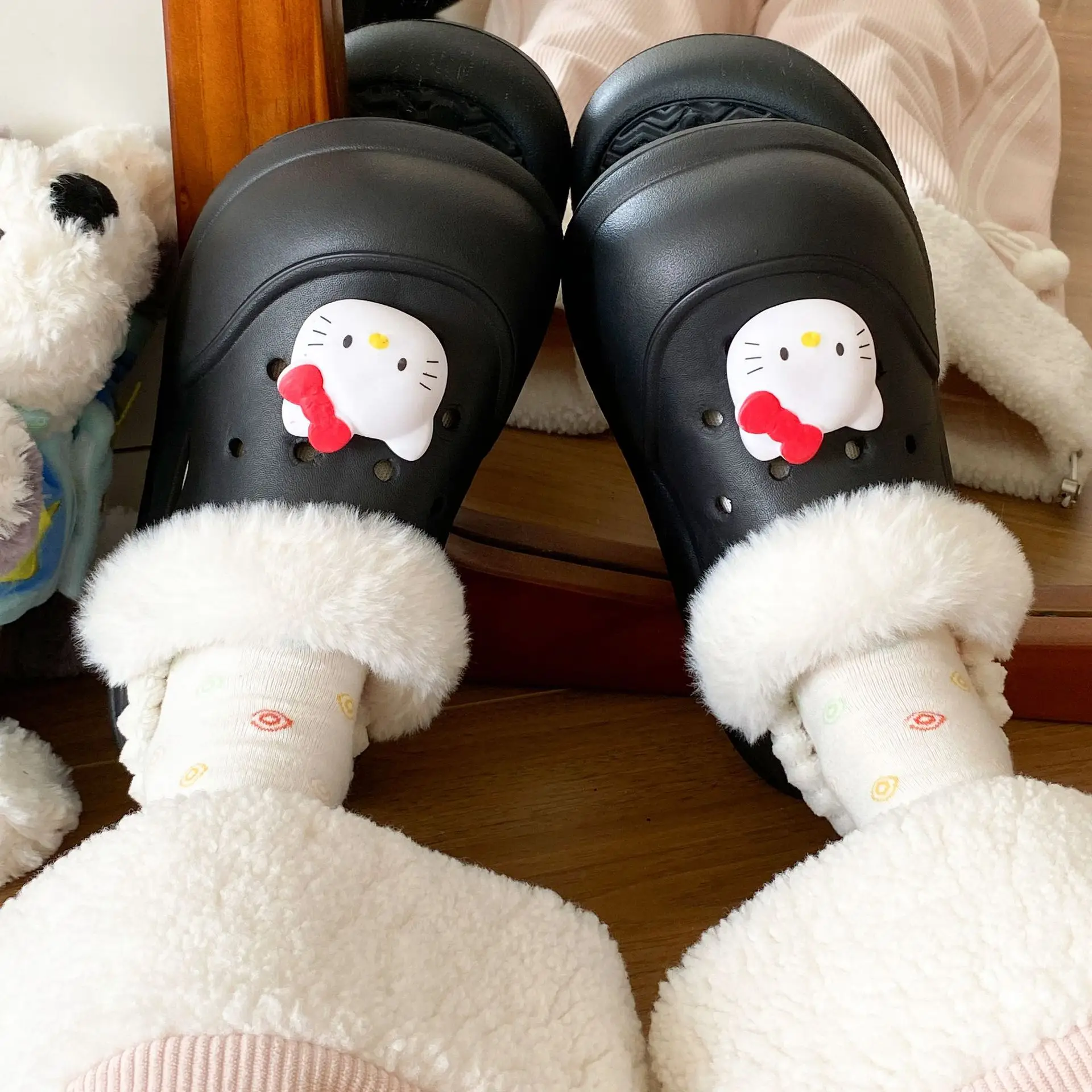 Women's Fleece Lined Winter Slippers with Hello Kitty Design - Image 7