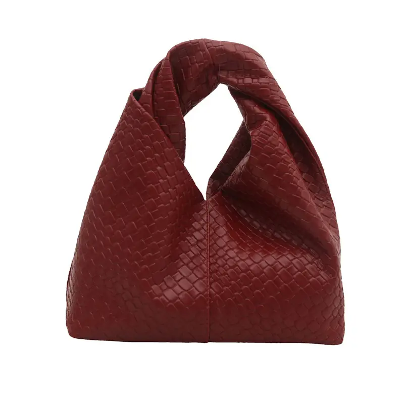 Retro Woven Shoulder Handheld Tote Bag Black White Maroon - Image 8