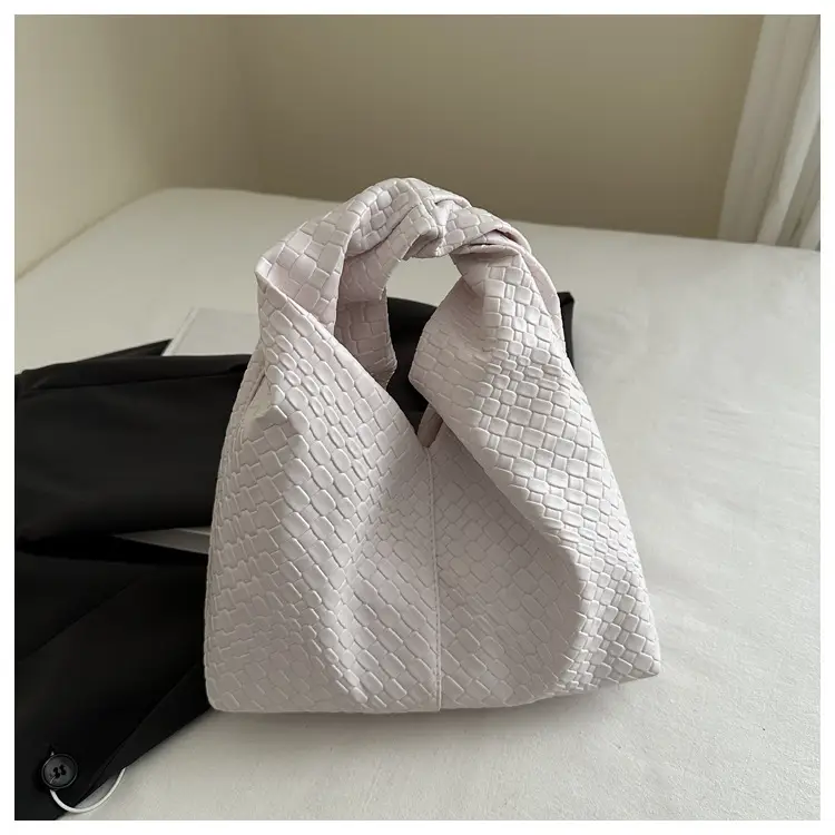 Retro Woven Shoulder Handheld Tote Bag Black White Maroon — feature 15