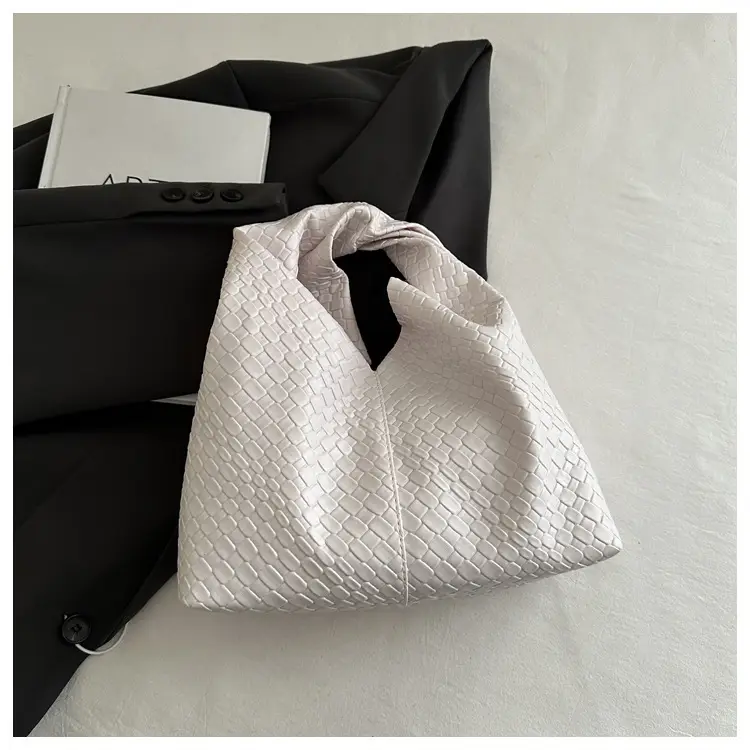 Retro Woven Shoulder Handheld Tote Bag Black White Maroon — feature 18
