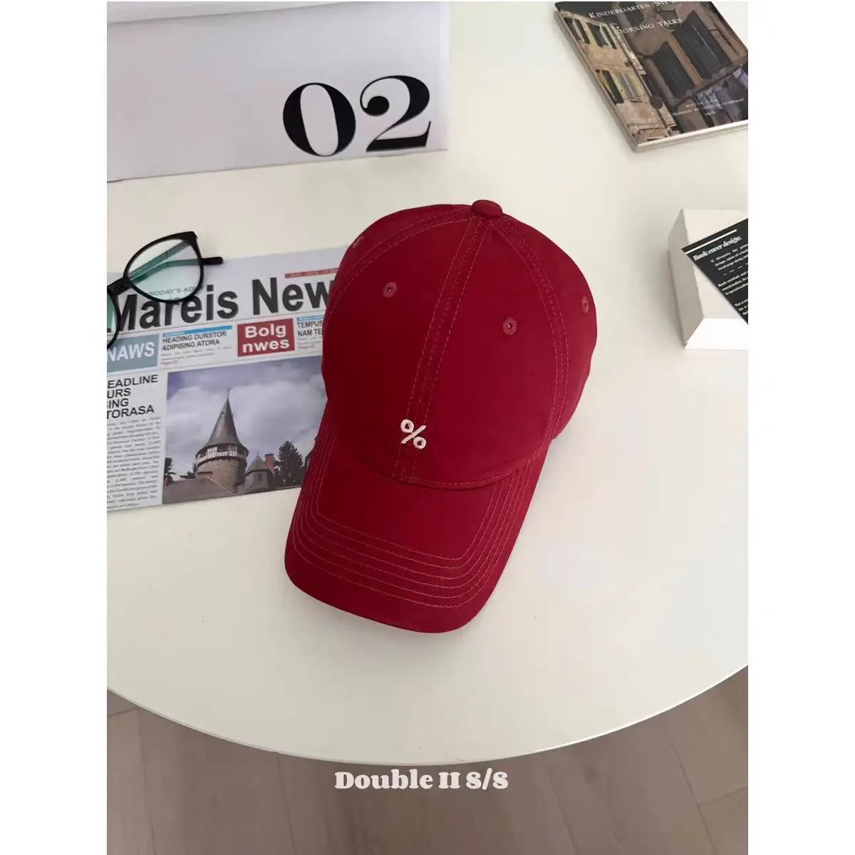 Women Embroidered Peaked Cap Brown Spring Summer - Image 2