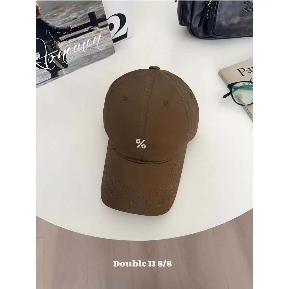 Women Embroidered Peaked Cap Brown Spring Summer - Image 7