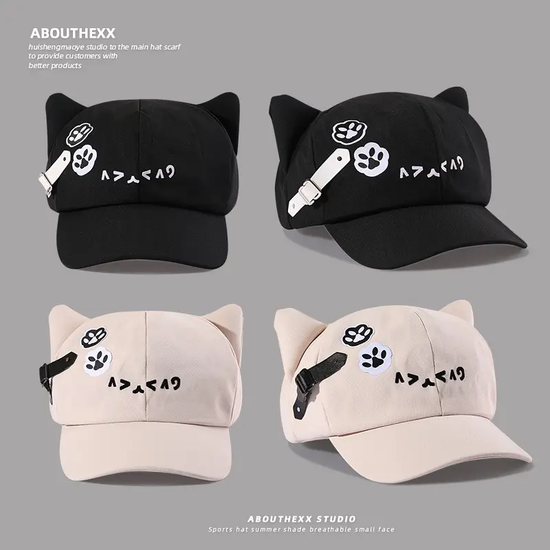 Cute Cat Ear Hats for Women Black White - Image 6