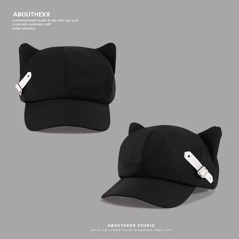 Cute Cat Ear Hats for Women Black White - Image 2
