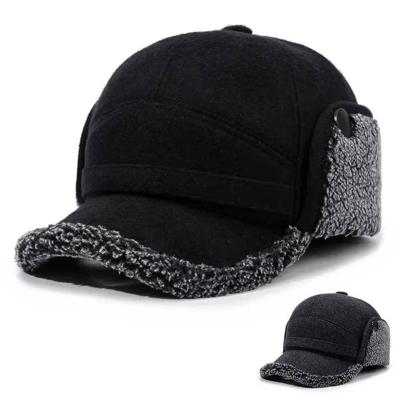 Men's Winter Warm Leather Baseball Cap Black