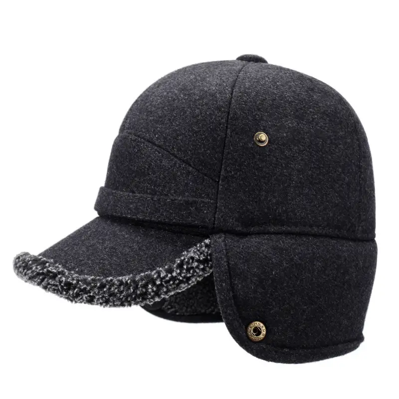Men's Winter Warm Leather Baseball Cap Black