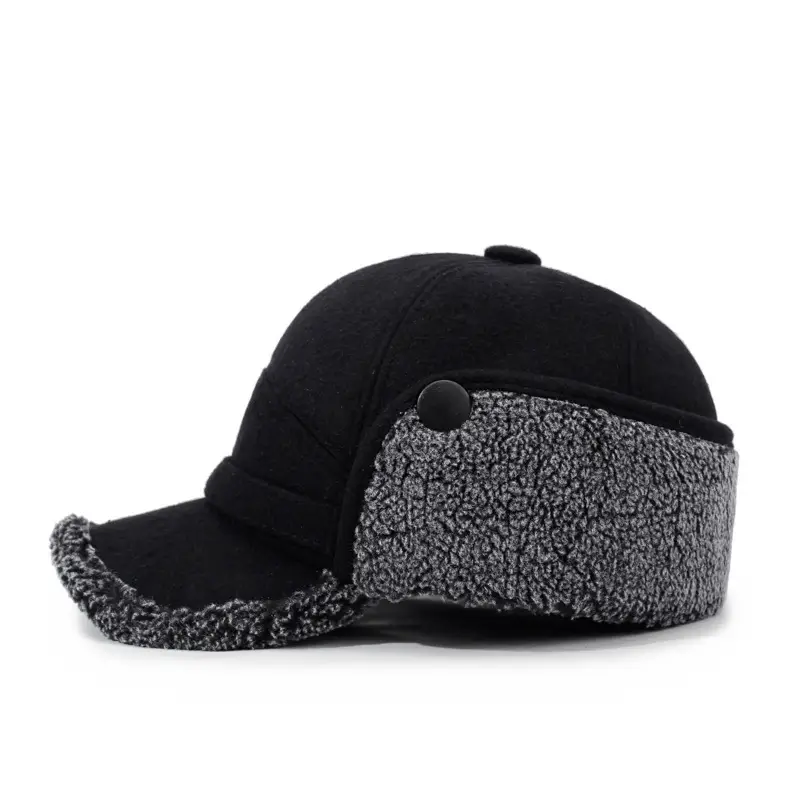 Men's Winter Warm Leather Baseball Cap Black